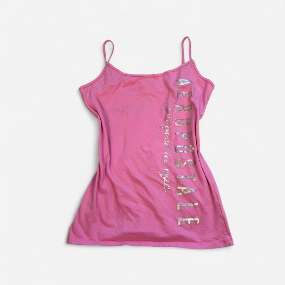 y2k Aeropostale pink camisole tank top with silver writing
